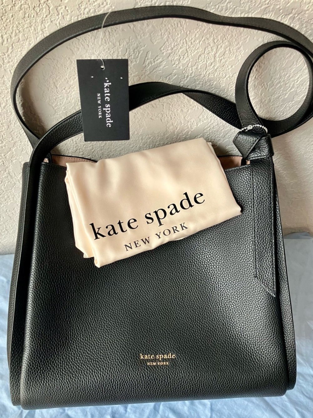 Kate Spade Knott Pebbled Leather Large Shoulder Bag - Black - Picture 13 of 15